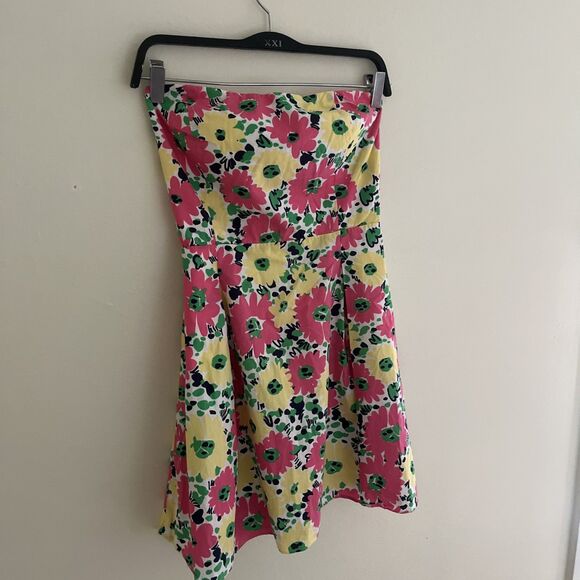 LILY PULITZER Strapless Floral Doodle Bug Daisy Dress, Pink/White/Yellow- Sz 8 - Picture 2 of 9